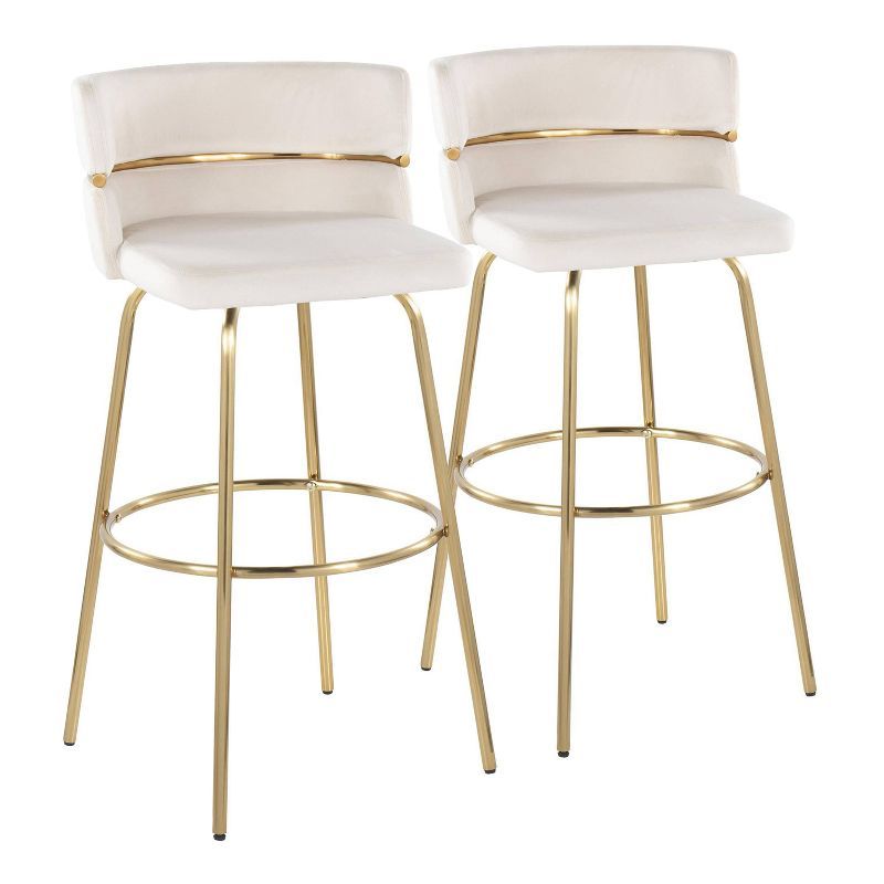 Cinch 30" Gold Metal and White Velvet Swivel Barstools, Set of 2