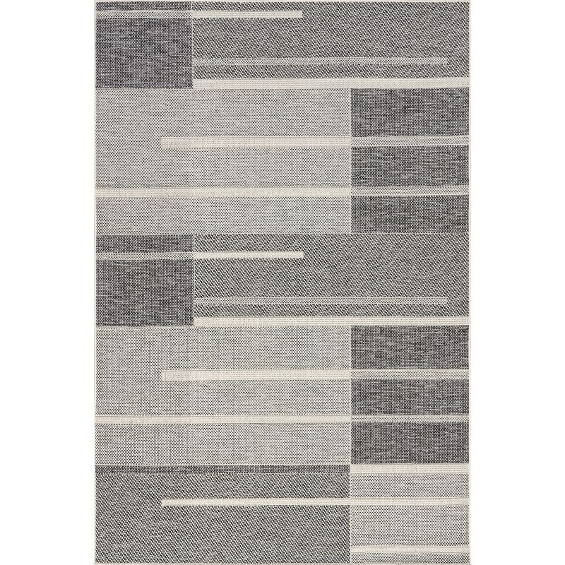 Gray and Off-White Striped Synthetic 8' x 10' Indoor/Outdoor Rug