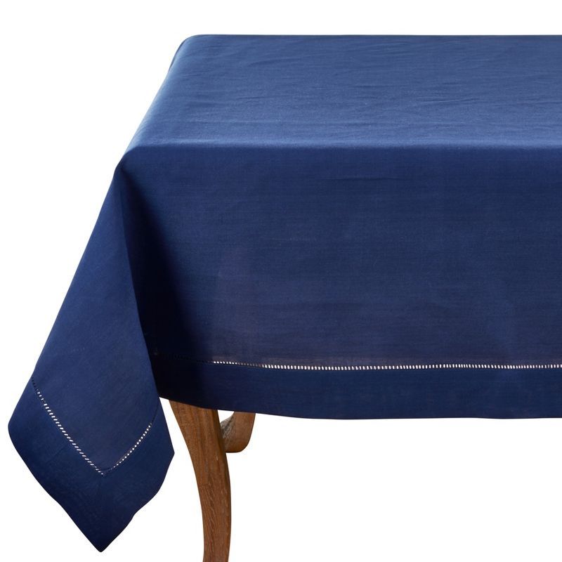 Navy Blue Hemstitched Square Fabric Tablecloth