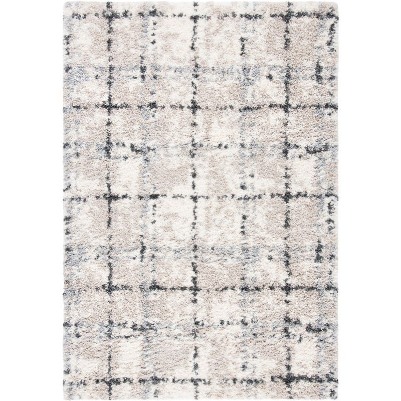 Ivory and Gray Hand-knotted Round Shag Rug