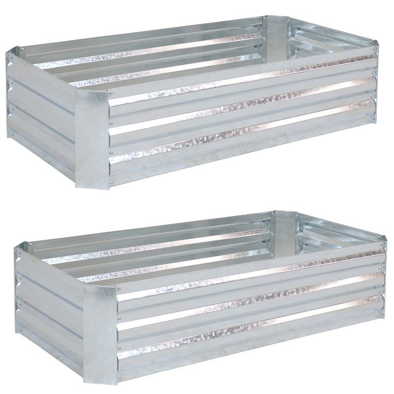 Silver Galvanized Steel Rectangular Raised Garden Beds, 48" L x 11.75" H, 2-Pack