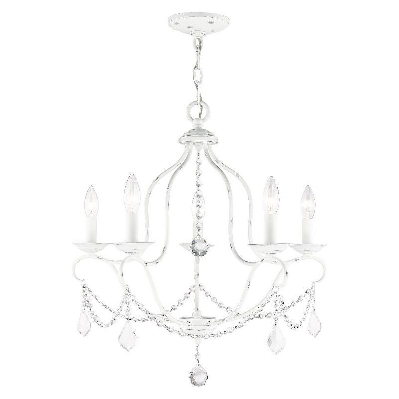 Antique White Elegance 5-Light Crystal Chandelier with Candelabra Base