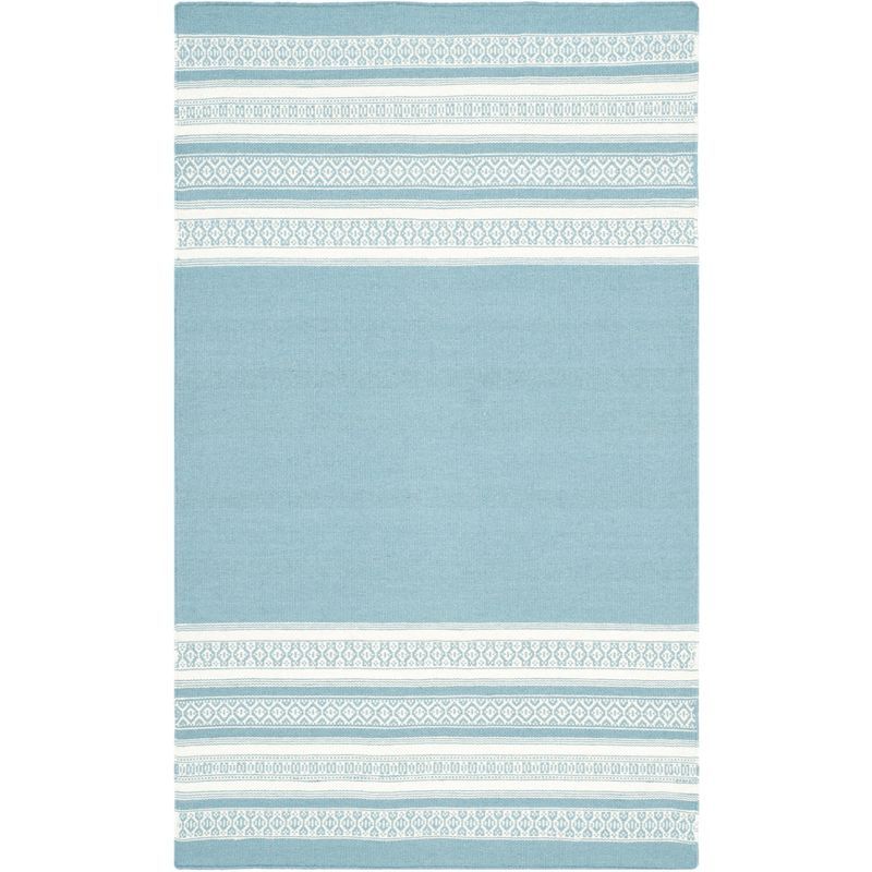 Turquoise and White Handwoven Wool Dhurrie Rug, 3' x 5'