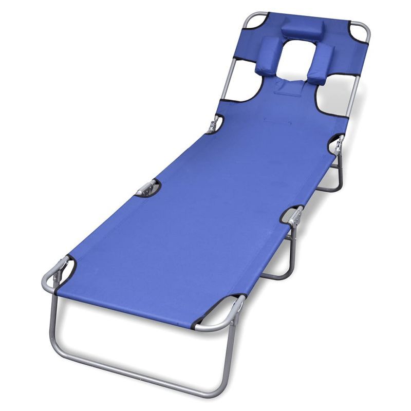 Blue Folding Chaise Lounger with Cushions and Steel Frame