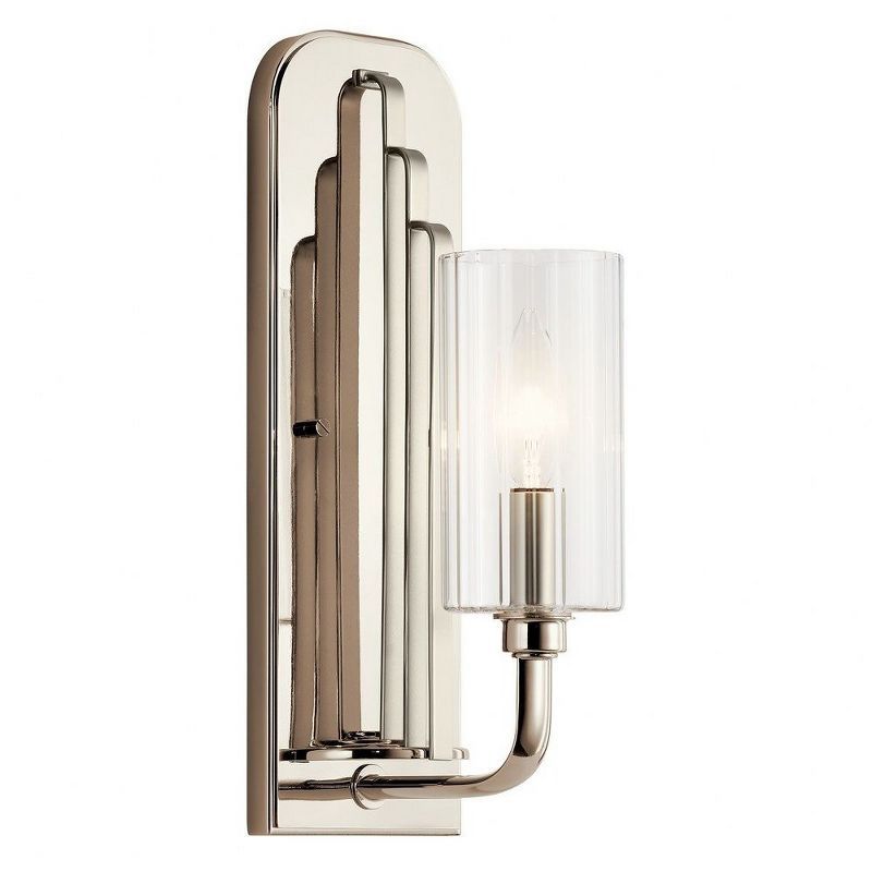 Kimrose Art Deco Polished Nickel 1-Light Sconce with Clear Fluted Glass