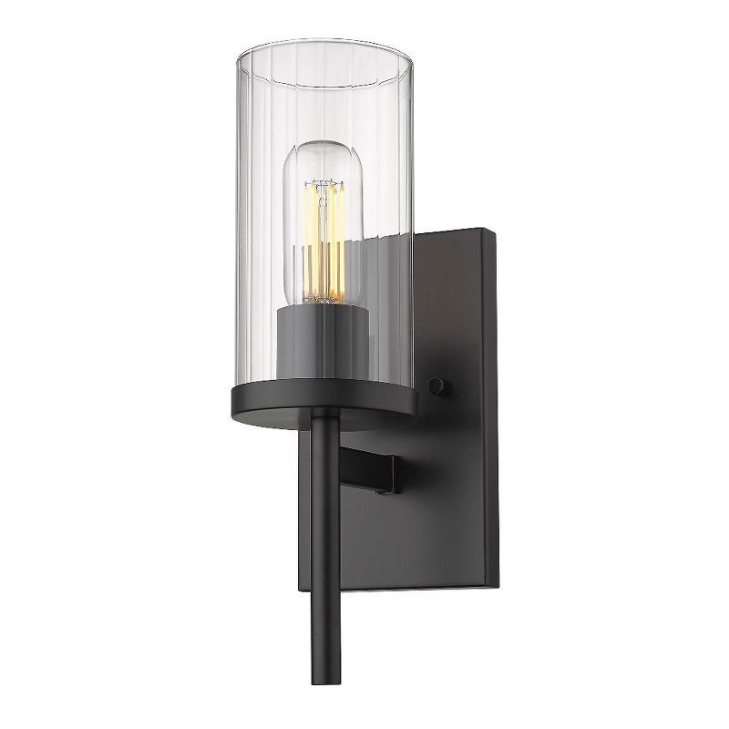 Matte Black Ribbed Glass Transitional Wall Sconce