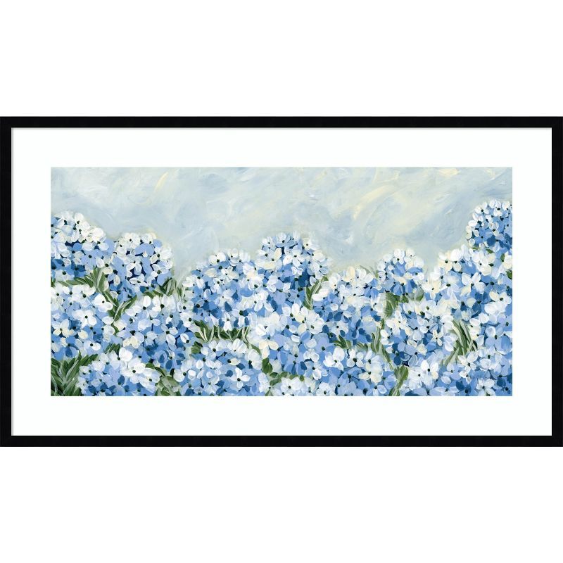 Hydrangea Meadow Blue and White Framed Wall Art Print