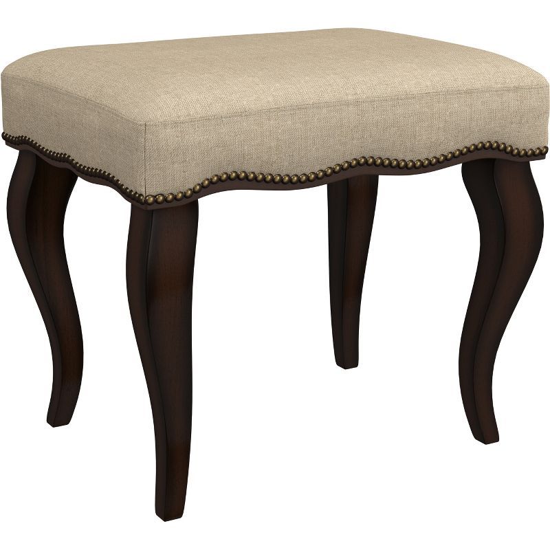 19" Burnished Oak and Cream Upholstered Backless Vanity Stool