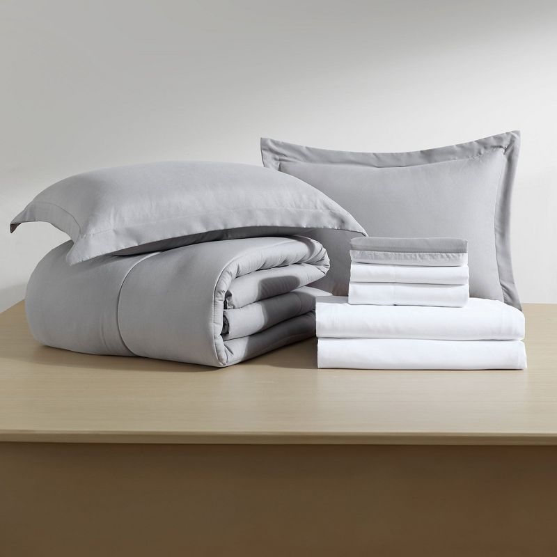 Light Gray Queen Microfiber Down Alternative Bed-in-a-Bag Set