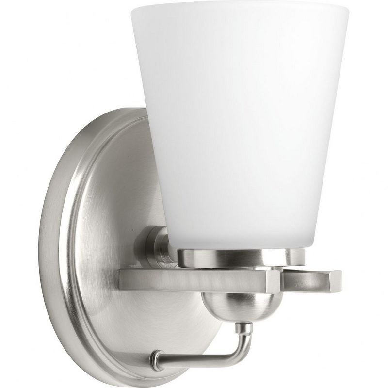 Brushed Nickel Cylinder Wall Sconce with Etched Glass Shade