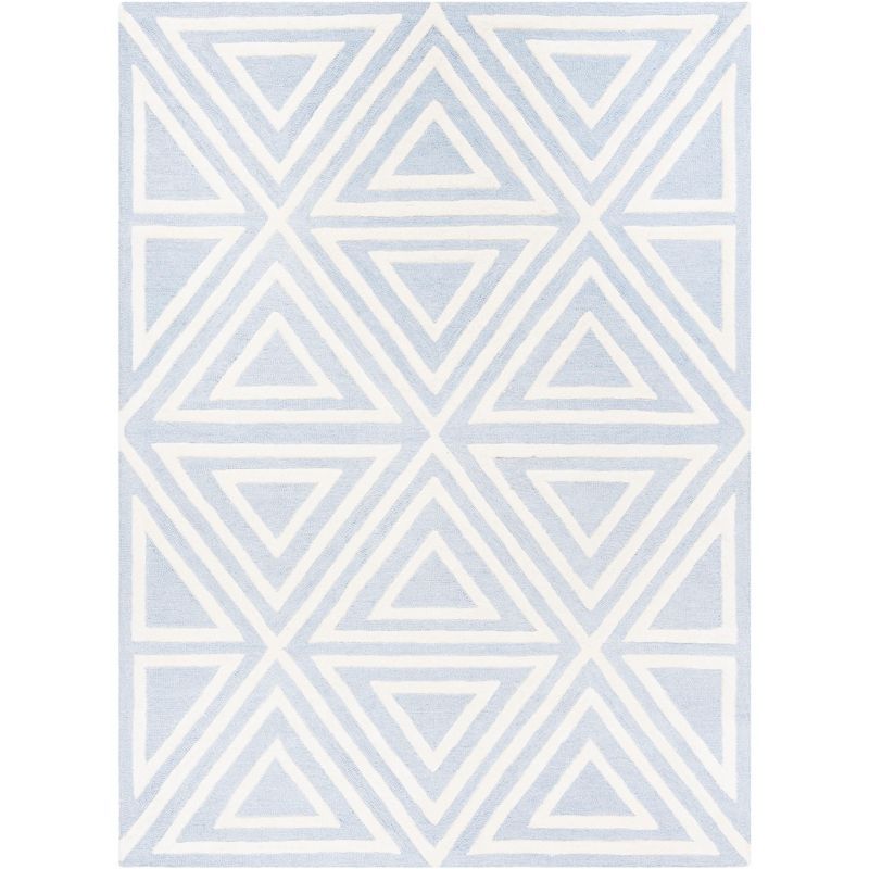 Blue and Ivory Geometric Wool Kids Rug, 5' x 7'