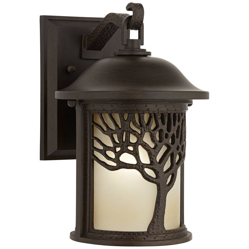 Craftsman Bronze Tree Motif 16" Outdoor Wall Lantern with Amber Glass