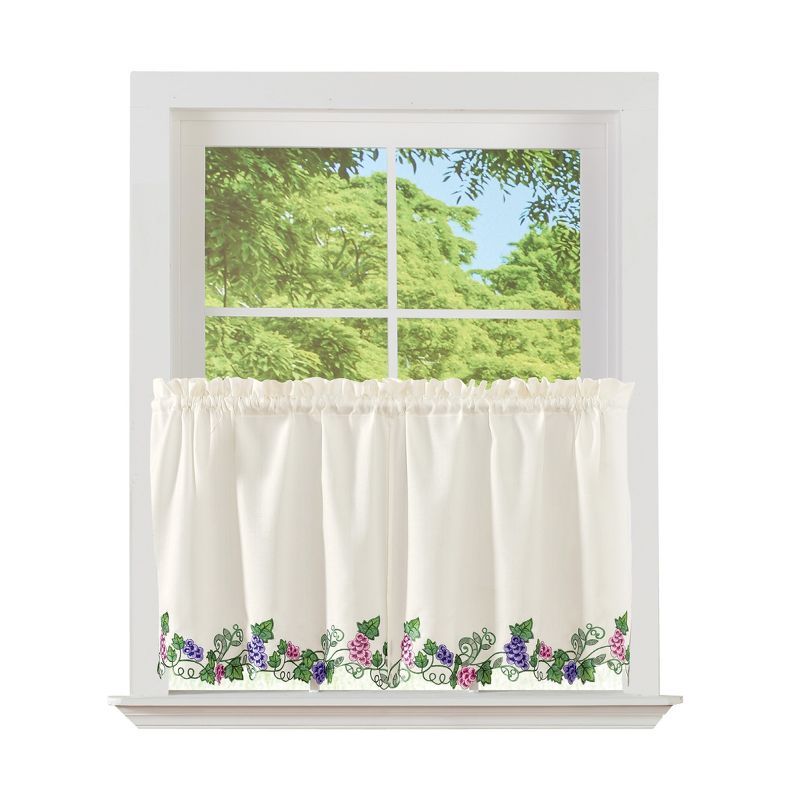 Ivory Embroidered Vineyard Grapevine Curtains with Scalloped Edges