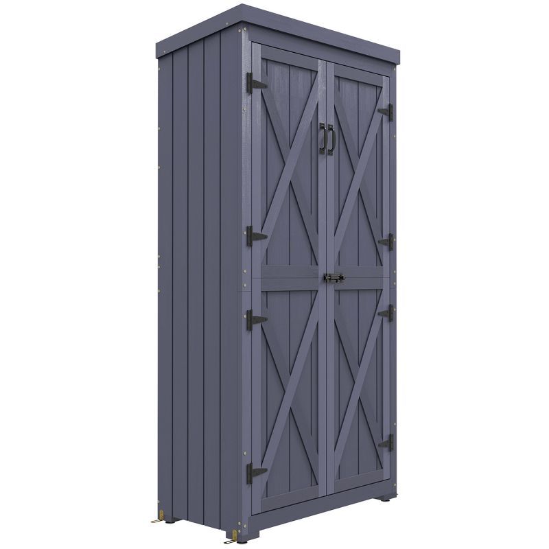 Gray Metal and Wood Lockable Outdoor Storage Cabinet