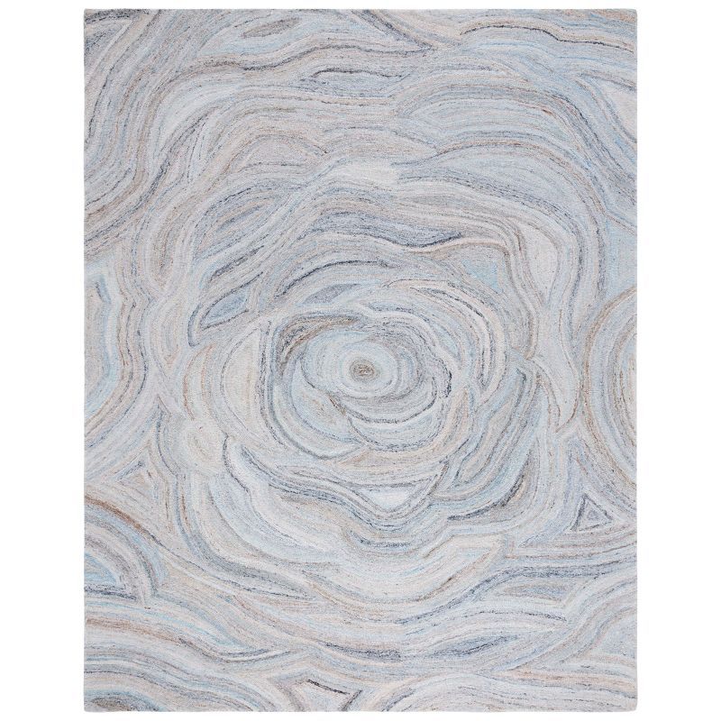 Abstract Beige & Blue Hand-Tufted Wool Blend 6' x 9' Area Rug