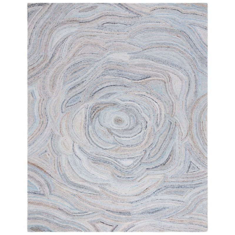 Blue and Beige Abstract Wool 8' x 10' Area Rug