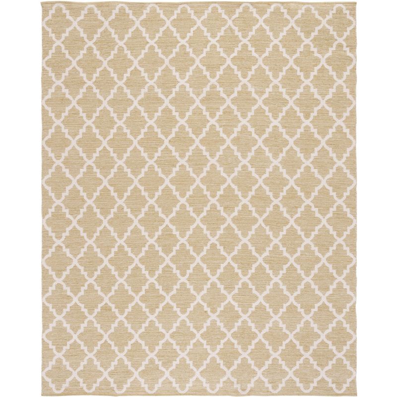 Handwoven Green and Ivory Cotton Rectangular Area Rug, 8' x 10'