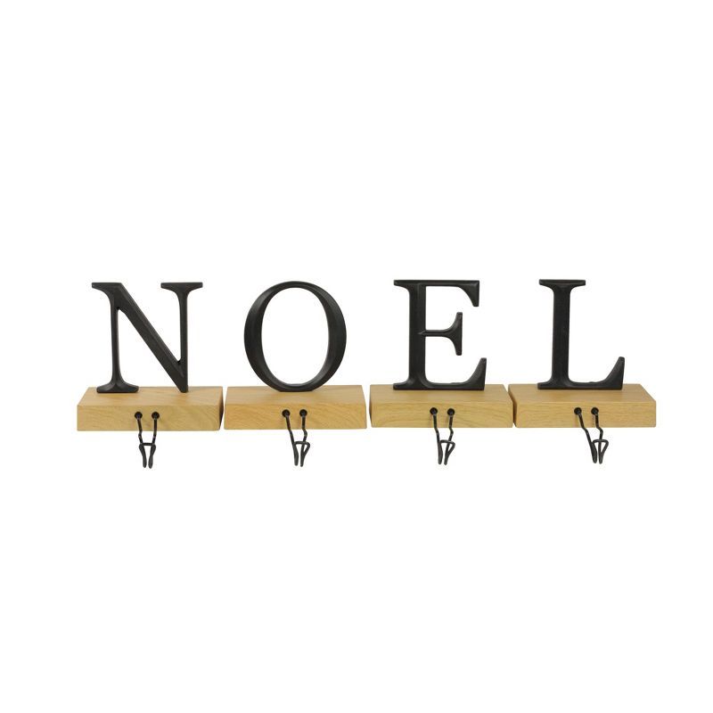 Noel Black Metal and Wood Christmas Stocking Holders Set