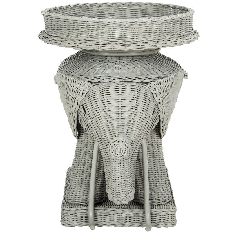 Gray Rattan Elephant Round Storage Accent Table