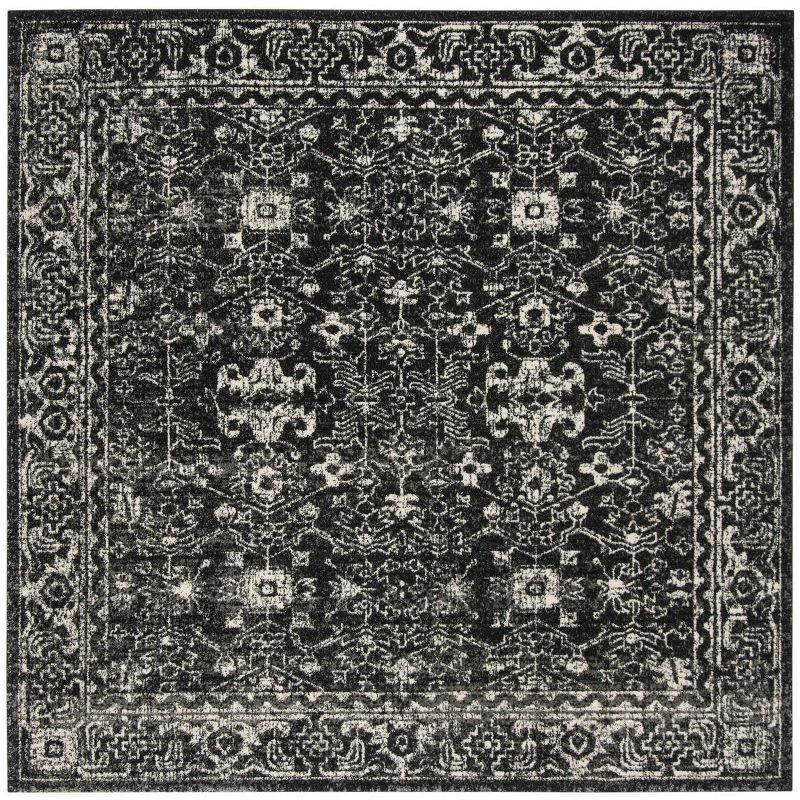 Charcoal and Ivory High Pile Synthetic Square Rug