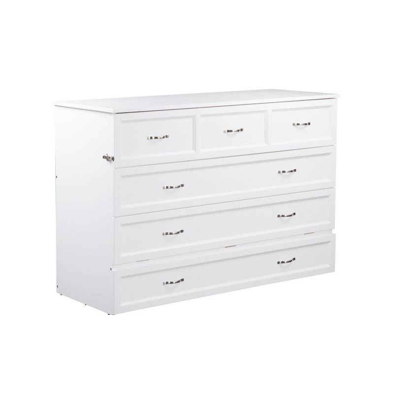 White Coastal Queen Murphy Bed Chest with Charging Station