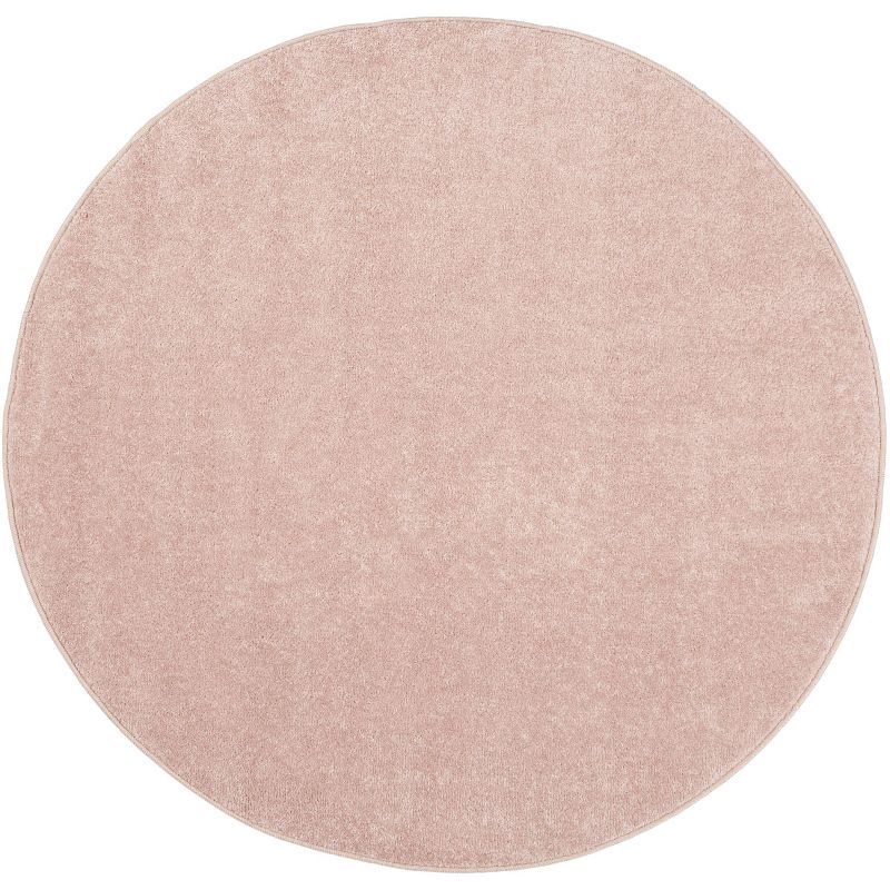 Round 4' Pink Synthetic Easy Care Area Rug