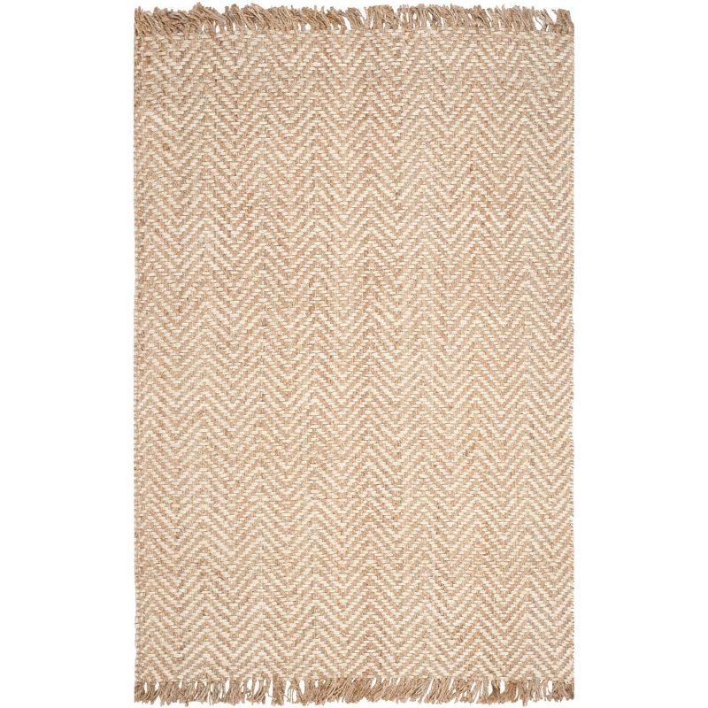 Handmade Beige and Natural Jute 6' x 9' Area Rug with Fringe