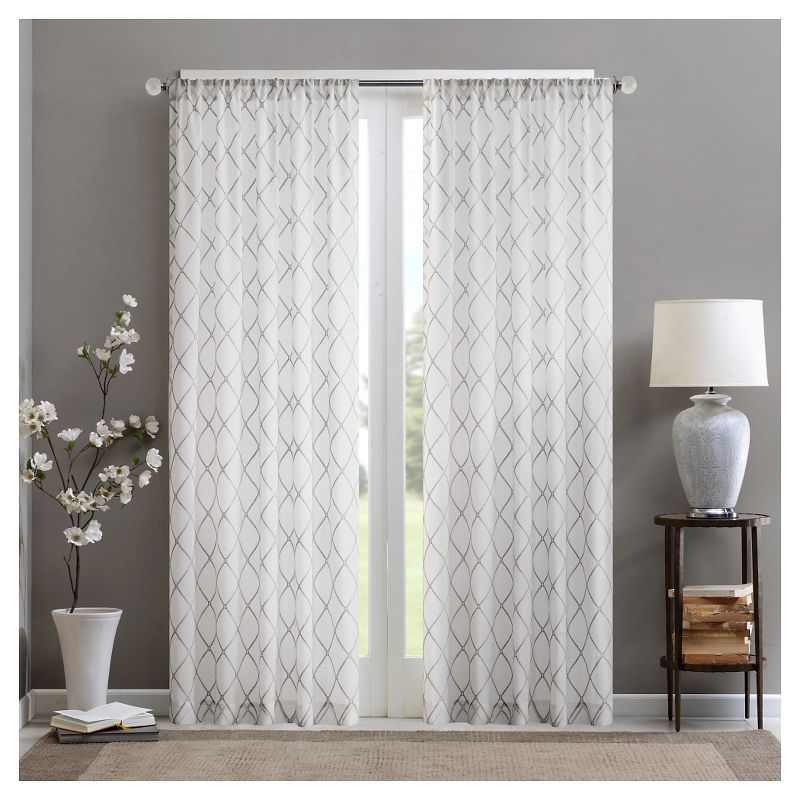 Gray Sheer Embroidered Rod Pocket Drape Panel