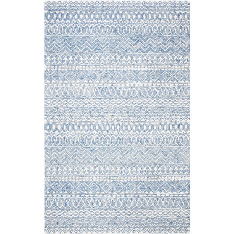 Ivory and Blue Hand-Tufted Wool 6' x 9' Area Rug