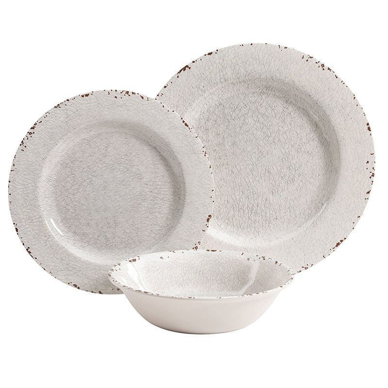 Mauna White Crackle Melamine 12-Piece Dinnerware Set