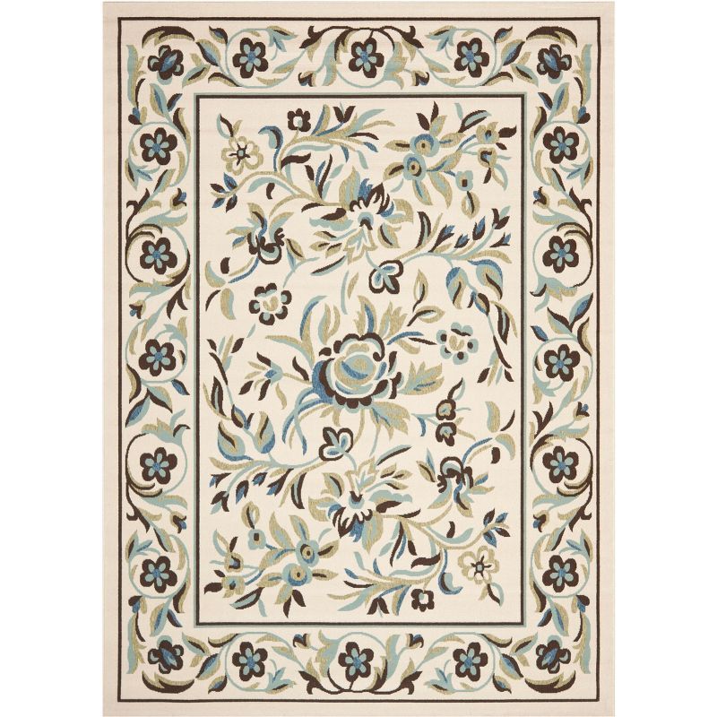 Blue Floral Bliss 8' x 10' Easy-Care Synthetic Area Rug