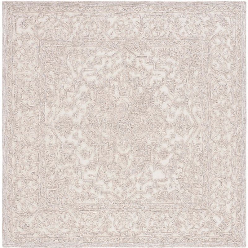 Ivory and Natural Handmade Wool Tufted Square Area Rug