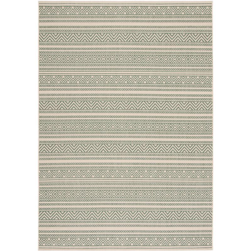 Beige and Dark Green 8' x 10' Stain-Resistant Synthetic Rug