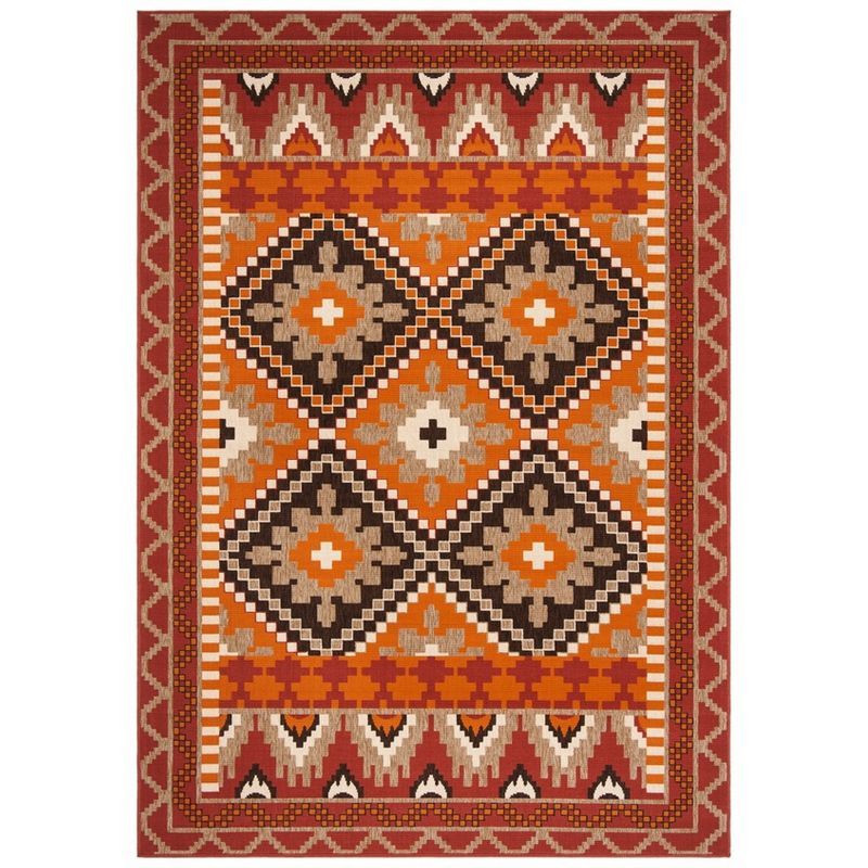 Rust Red Geometric Synthetic Indoor/Outdoor Area Rug 2' x 3'7"