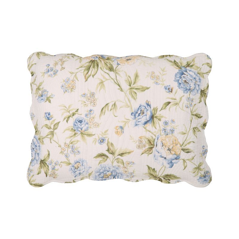 Brianna Floral Cotton Standard Sham in Blue and Green