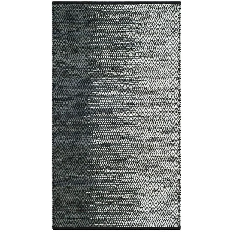 Handmade Light Grey and Charcoal Leather Area Rug