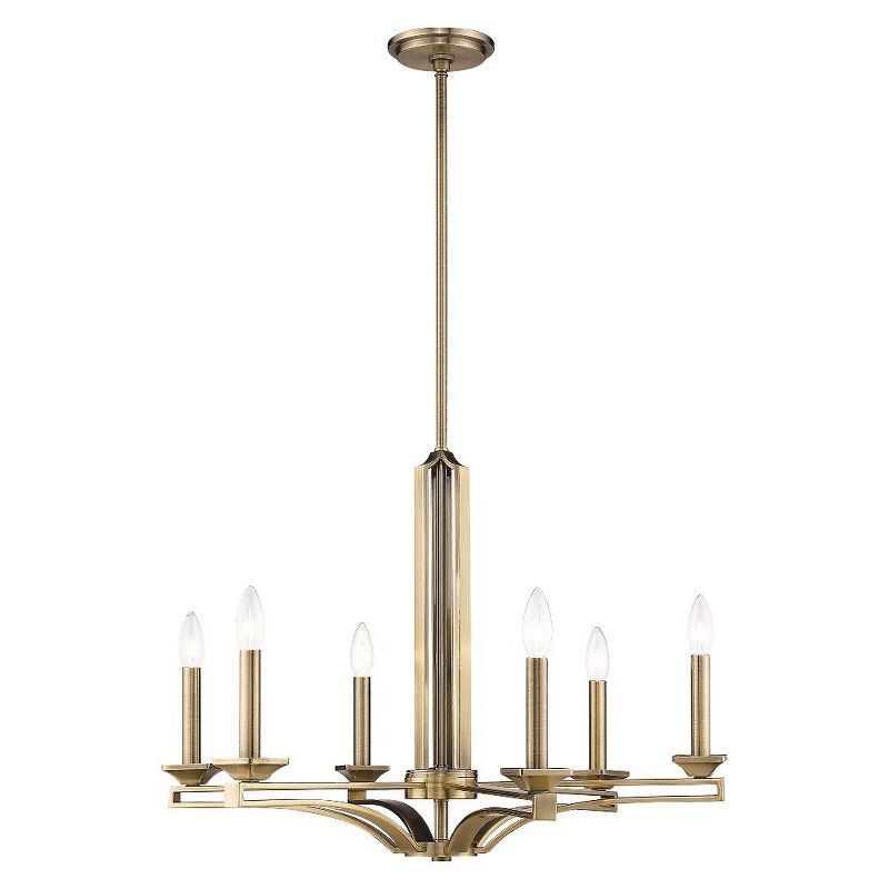 Antique Brass 6-Light Candelabra Chandelier with Adjustable Rods