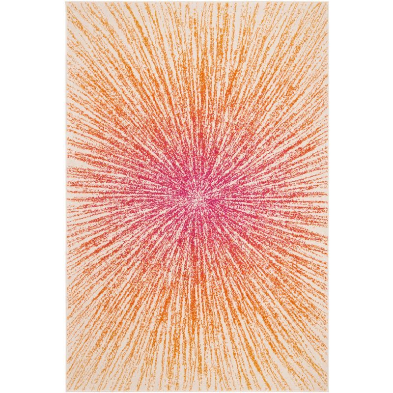 Fuchsia and Cream Abstract Sunburst Area Rug 5'1" x 7'6"