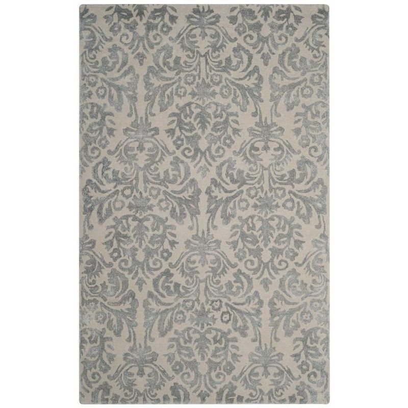 Ivory and Silver Hand-Tufted Wool Area Rug, 5' x 8'