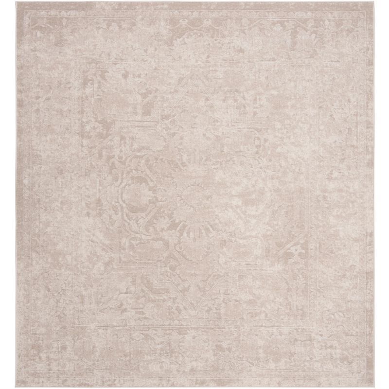 Elegant Ivory Floral 5' Square Synthetic Easy-Care Rug