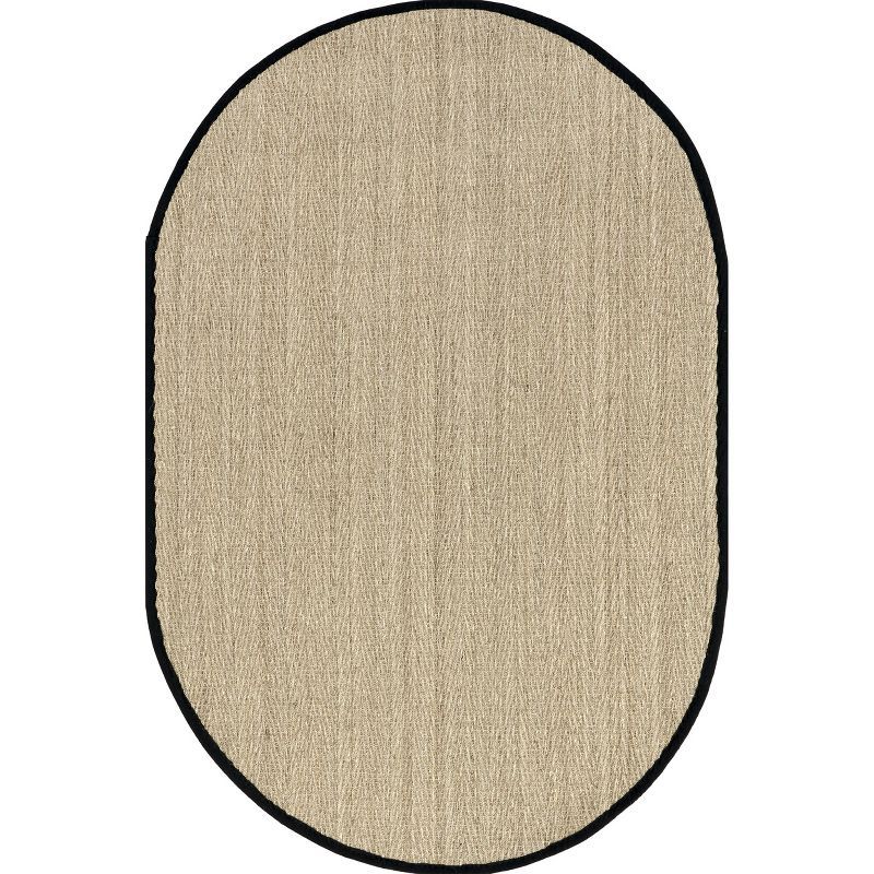 Black Oval Seagrass Herringbone Indoor/Outdoor Area Rug 5' x 8'