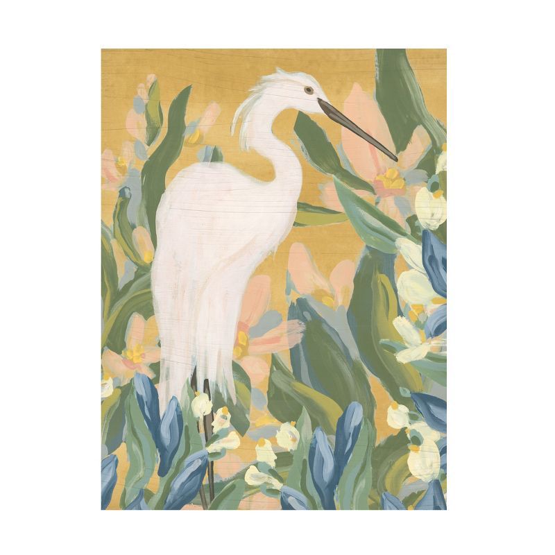 Floral Egret II White Bird Canvas Art with Wood Frame