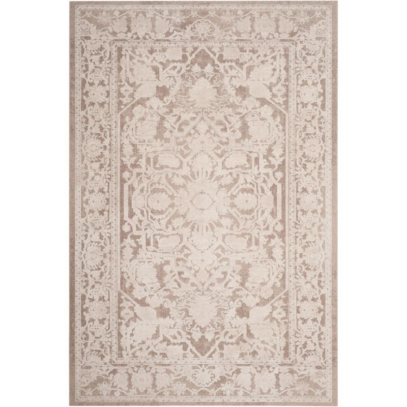 Beige and Cream Hand-knotted Floral Rectangular Area Rug