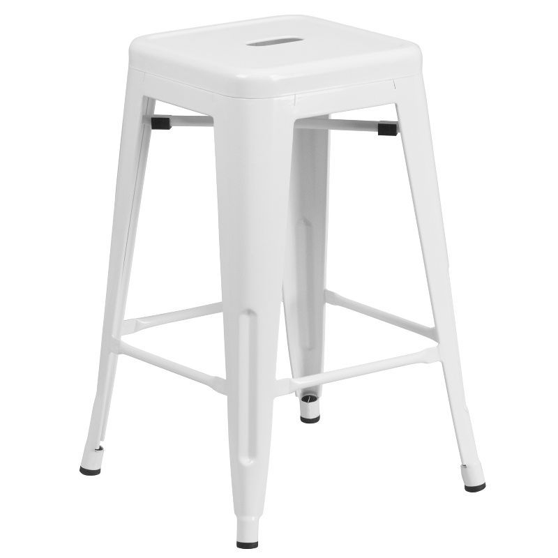 24" High Backless White Metal Indoor-Outdoor Counter Stool