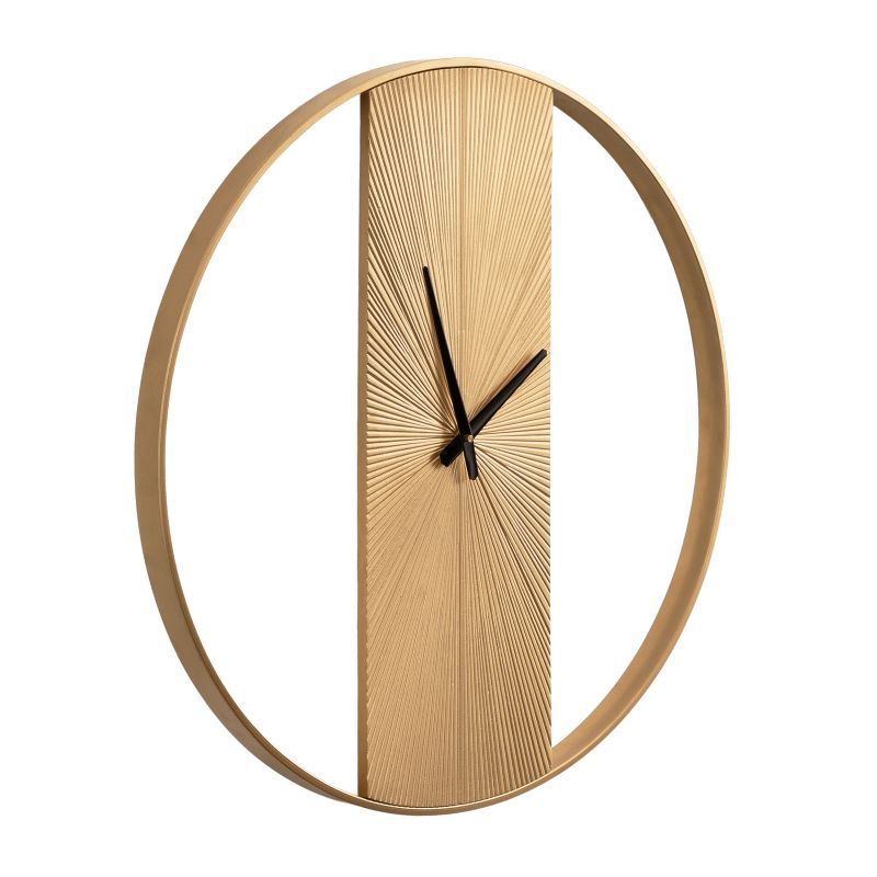 Oversized Gold Metal and Wood Numberless Wall Clock