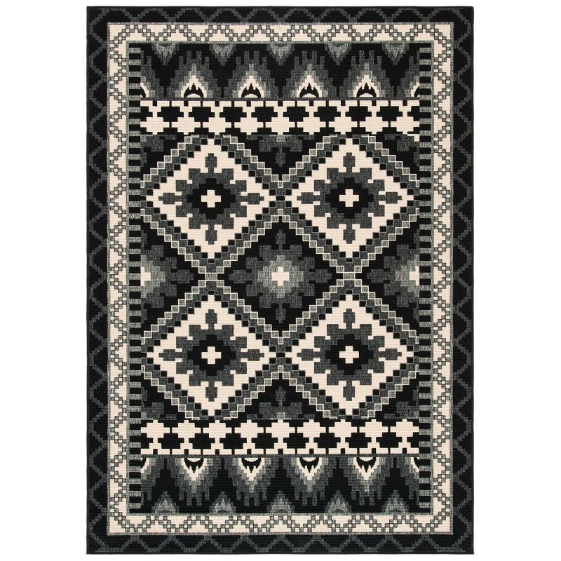 Veranda Black & Beige Boho Floral Indoor/Outdoor Easy-Care Rug - 4' x 5'7"