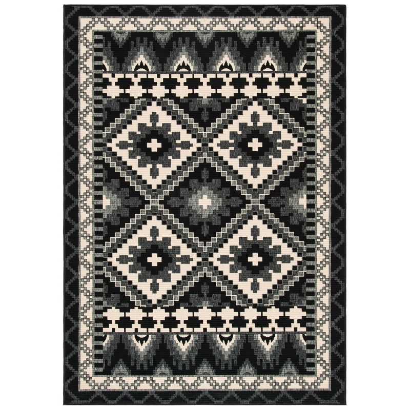 Veranda Black & Beige Boho Floral Indoor/Outdoor Easy-Care Rug - 4' x 5'7"