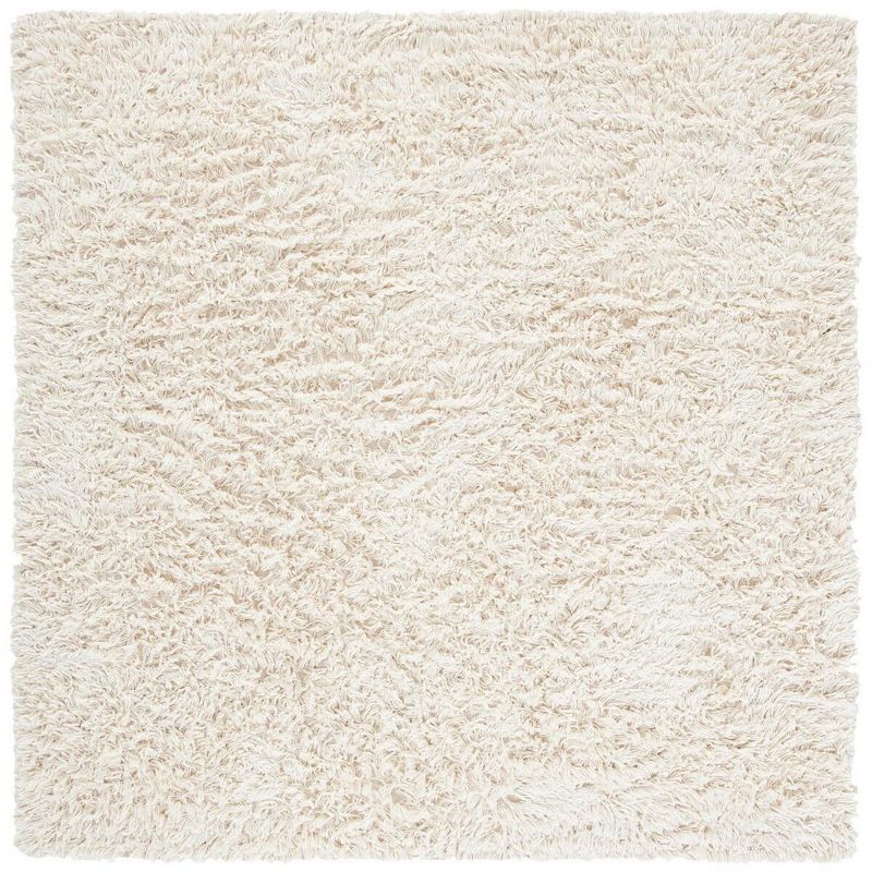 Ivory Tufted Handmade Wool Shag Square Rug