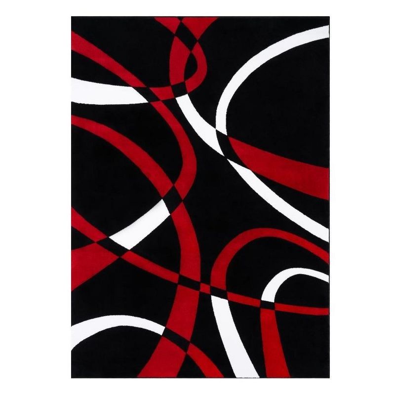 Red and Black Abstract Geometric 5' x 7' Area Rug