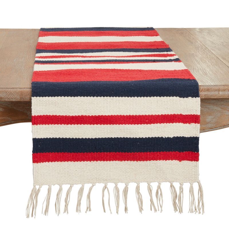 Patriotic Multicolor Cotton Fringe Table Runner